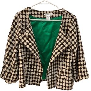VERTIGO PARIS Women's Geometric Diamond Pattern Blazer Jacket M Green Lining
